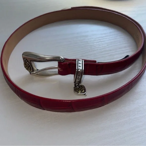 Brighton red leather‎ silver stud heart shape unisex belt western boho small Brighton Leather Belt Womens Small 28 Brown Embossed Flower  main image 4